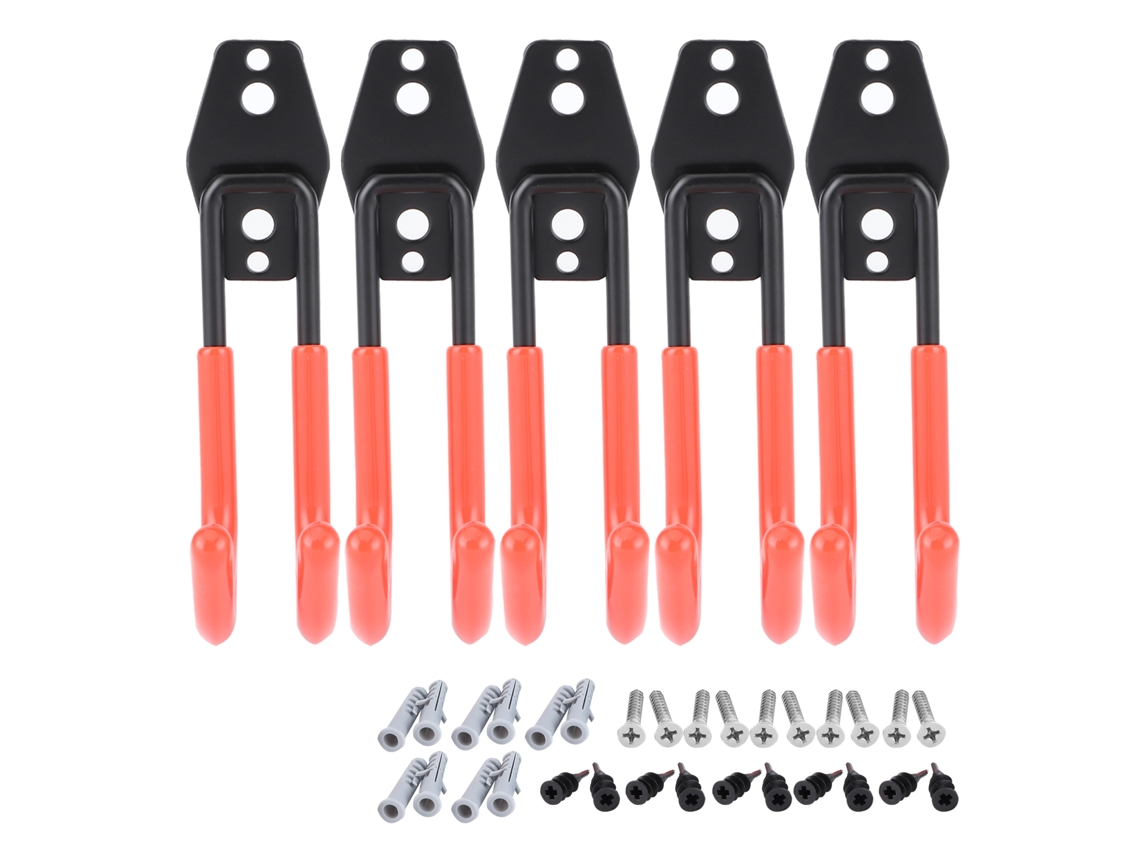 5 Ganchos de Pared Dobles Antirrust Naranja para Garaje