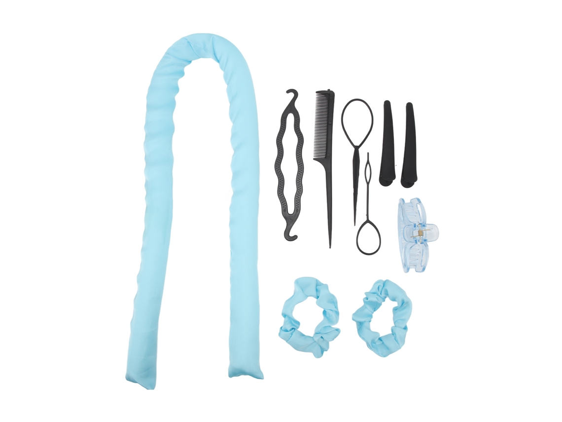 10pcs Kit De Curlers Sem Calor Com Tiara, Grip Forte, Material Macio, Para Cabelo Seco E Molhado, Azul