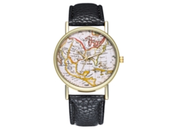 Relógio de Pulso Antigo Mapa de Moda Quartz Leisure com Pulseira de Couro Preto