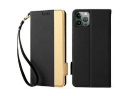 Capa Quedas Para Iphone 14 Pro Pele Sintética Anti-riscos Magnética Com Porta-cartões Preto