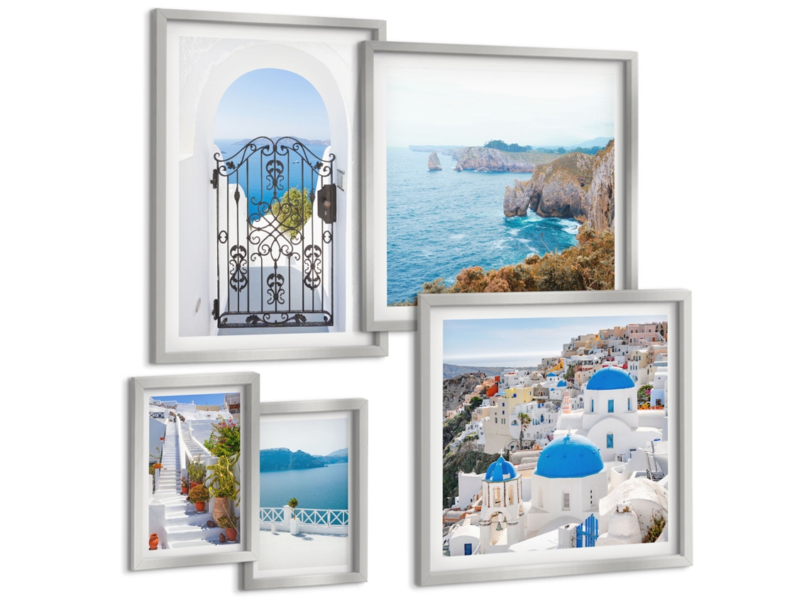 Conjunto De Pinturas Desenhos Coloridos De Cidades Europeias Moldura Prateada Quadros Para O Escritório Espelharte (conjunto De 5 Imagens)