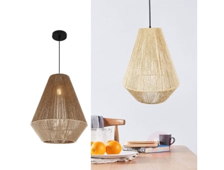 Luminária Pendente De Teto Em Corda, Decoração Para Quarto E Sala, Iluminação E27, Diâmetro 40x48 Cm. Alpinaluz