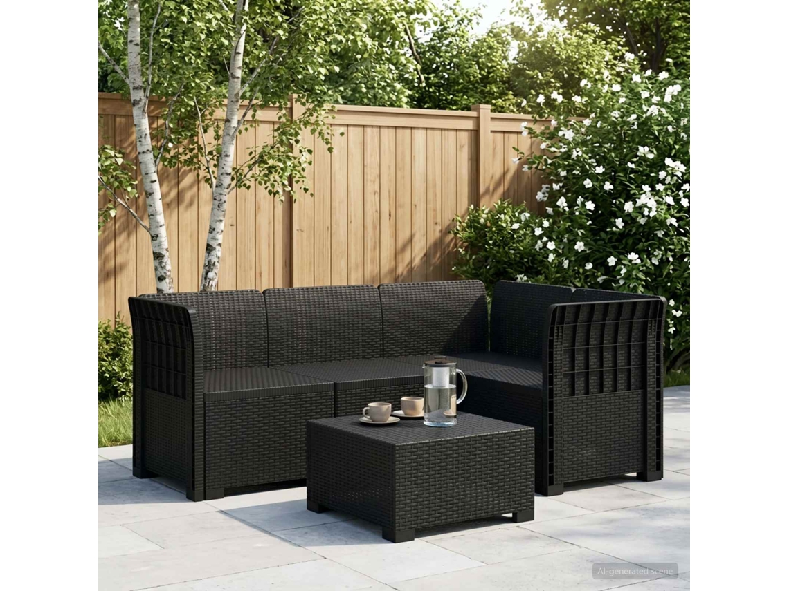 Vidaxl Sofá De Jardim Para 4 Pessoas Visual Rattan Pp Antracite