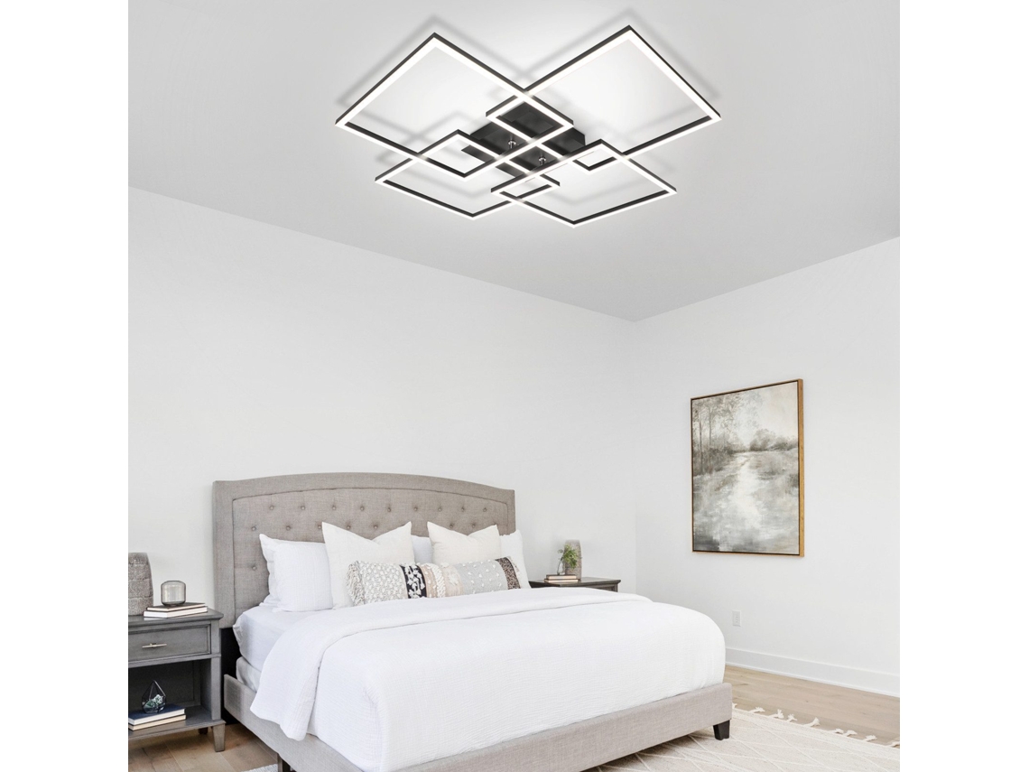 Nettlife Luminária De Teto Led Para Sala De Estar - 72cm, Preta, Com Regulagem De Intensidade E Controle Remoto, 48w, Design Moderno E Retangular