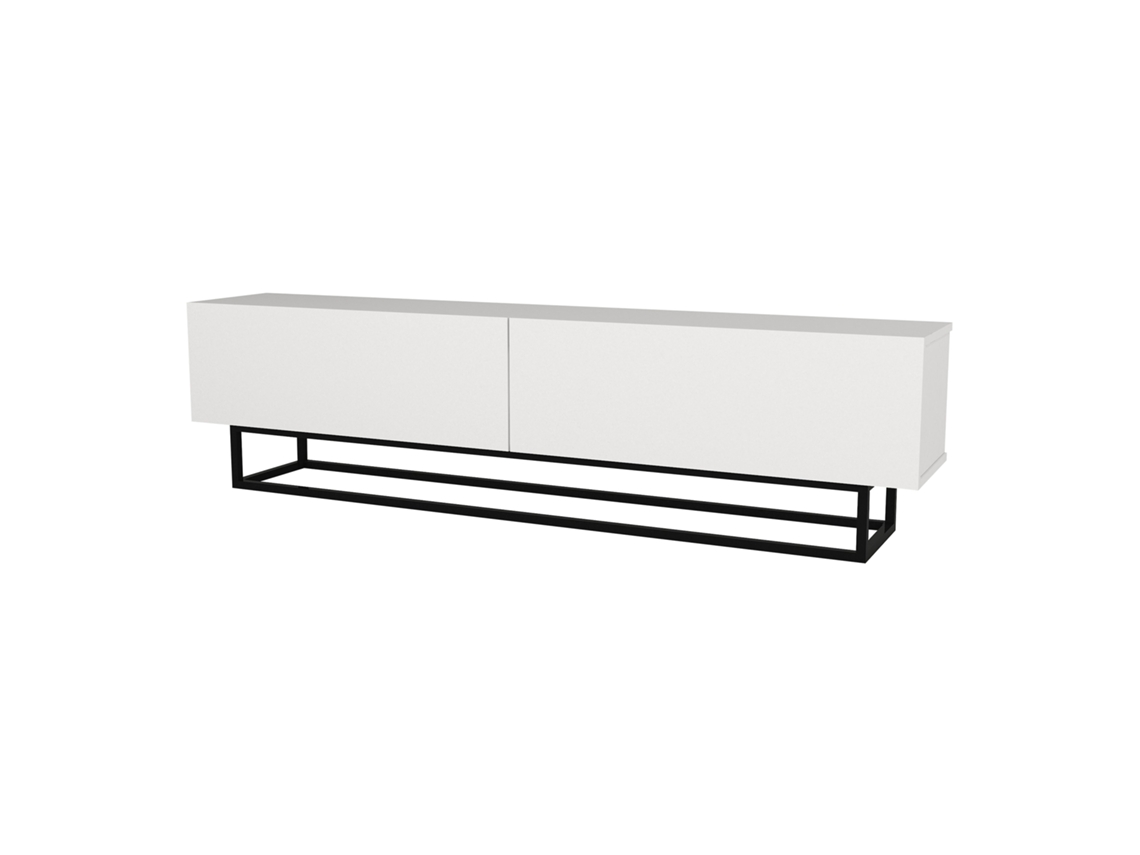 Mesa Baixa Para Tv Nolven Com 2 Portas Moldura Curta 180x32x47 Cm Branco [EN.CASA]