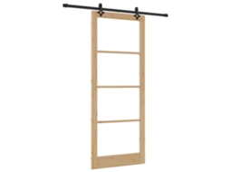 Porta Corrediça Com Conjunto De Hardware Orkdalmadeira Sólida Natural E Vidro Vidaxl Madeira (93 X 232 Cm)
