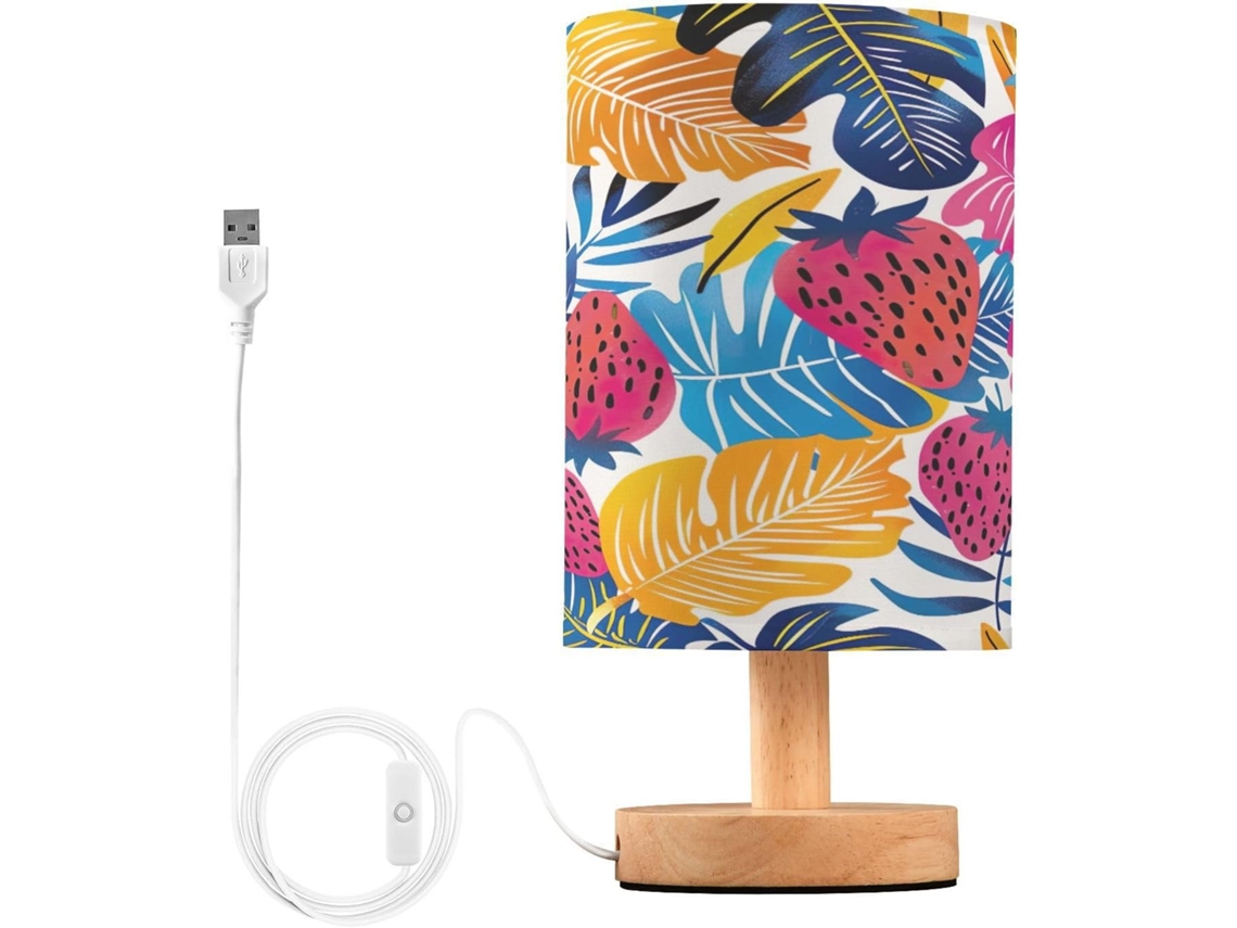 Abajur De Cabeceira Em Formato Palmeira Morango Para Quarto, Com Carregamento Portas Usb C, Luminária de Leitura Led