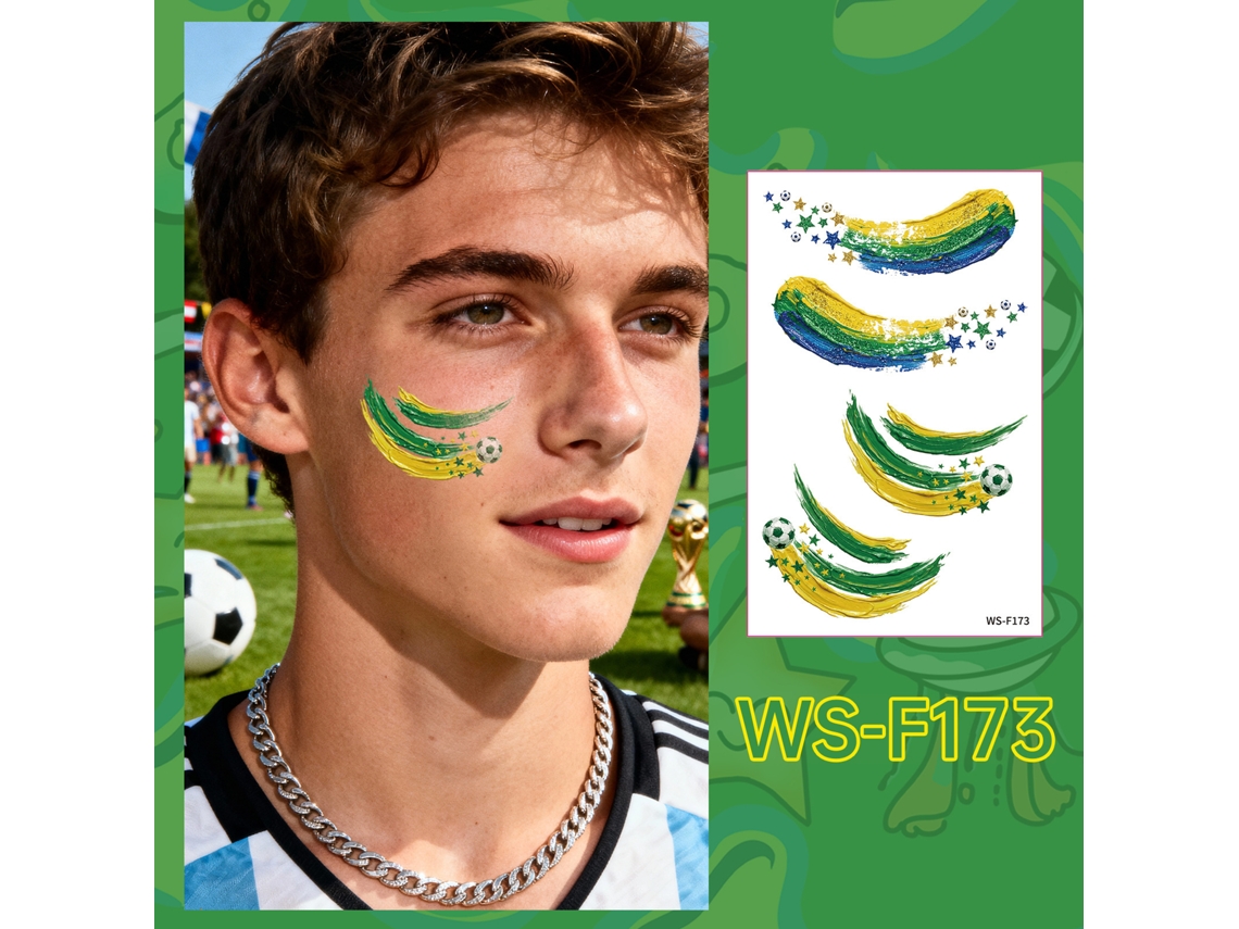 Tatuagens Temporárias de Futebol, Conjunto de 10 Peças, Impermeáveis, Ideais para Torcedores e Eventos Esportivos, Ergonômico, Uso Diário STELASPLEN