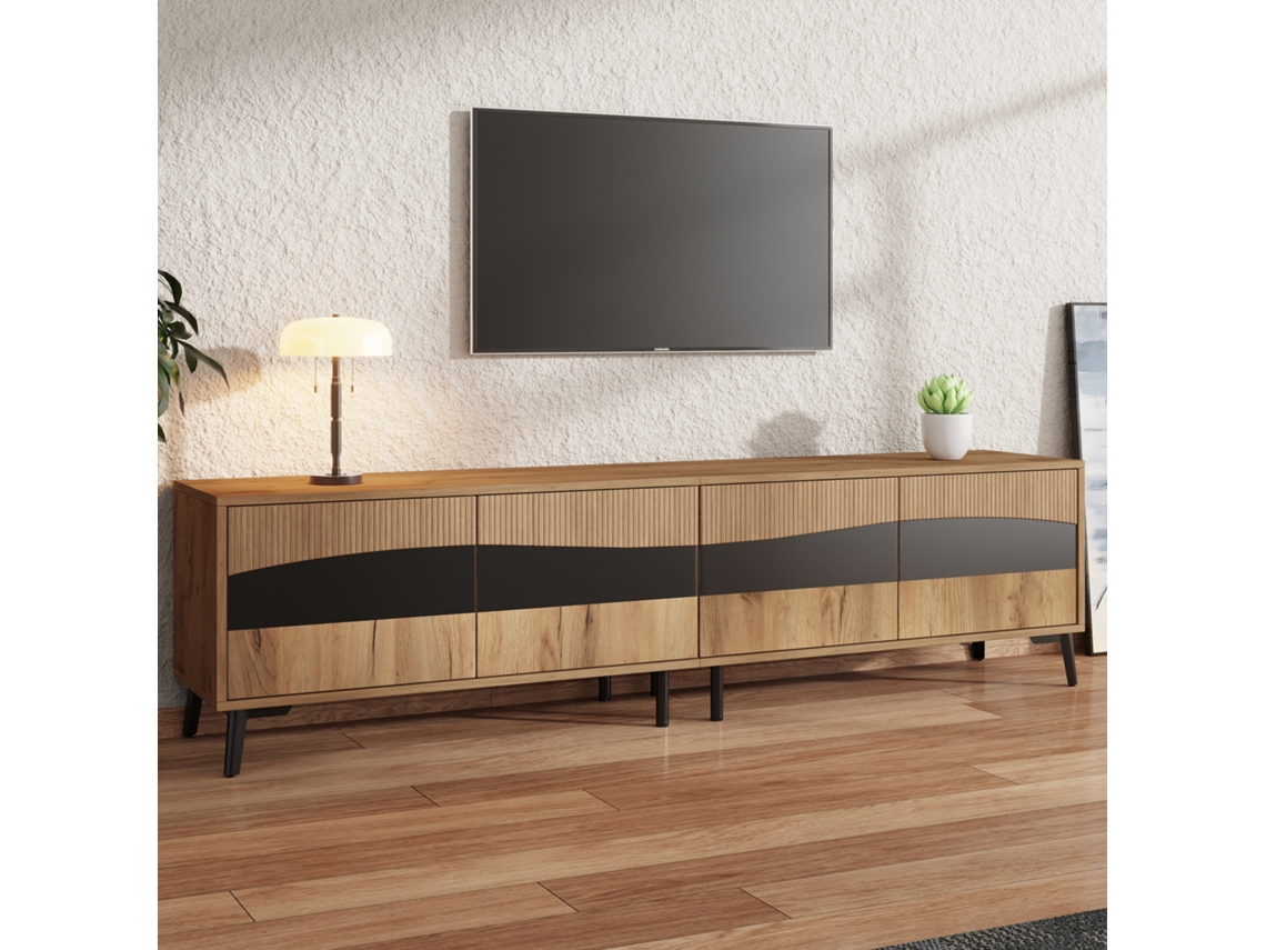 Móvel para TV Estilo Celeiro com Portas Corrediças 150x40x60 cm, Suporta Tvs até 65 polegadas, Branco e Marrom KOMHTOM