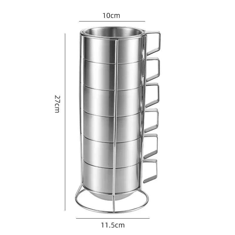 Conjunto de 6 Canecas de Café com Parede Dupla e Isolamento Térmico, em Aço Inoxidável 304 . MDUG (300 Ml)