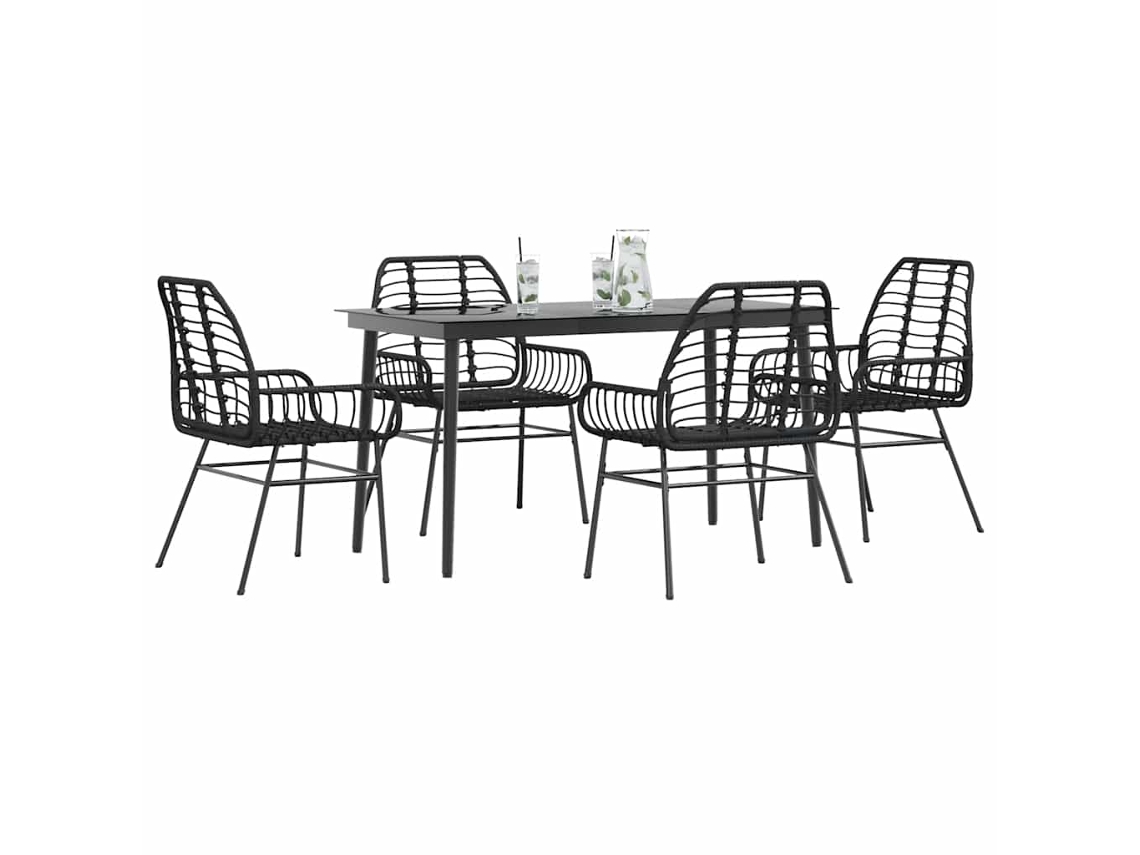 Conjunto de Jantar Jardim 5 Peças - Conjunto de Móveis de Jardim Vidro Vime Pe Preto HARLANV1