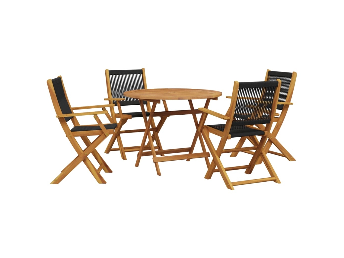 Conjunto 5 jantar p/ jardim polipropileno/madeira VIDAXL maciça preto