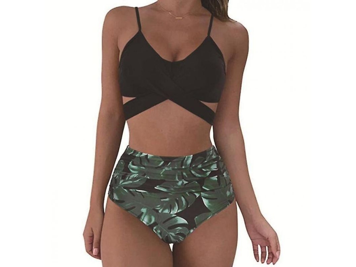 2026 traje de Baño de Dos Piezas de Bikini Leopardo Con Cintura Alta para Mujer Cheetah Pfr L Verde Negro