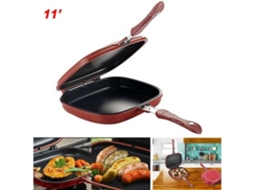 Grelhador antiaderente dupla face com fundo plano - SURENHAP - 28cm - Vermelho - Cabo magnético SURENHAP