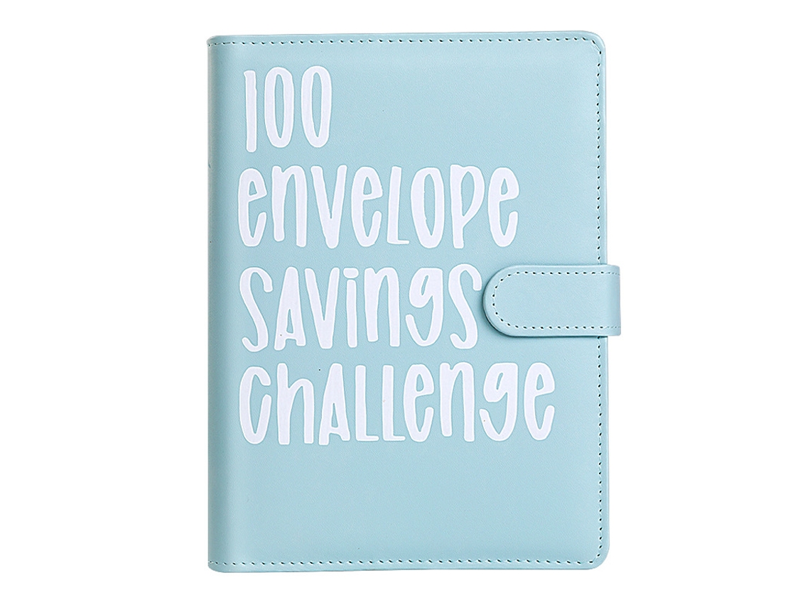 100-envelope Challenge Binder, A5 Light Blue With White Lettering, 25-four Grid Card Sleeves And 100day Stickers For