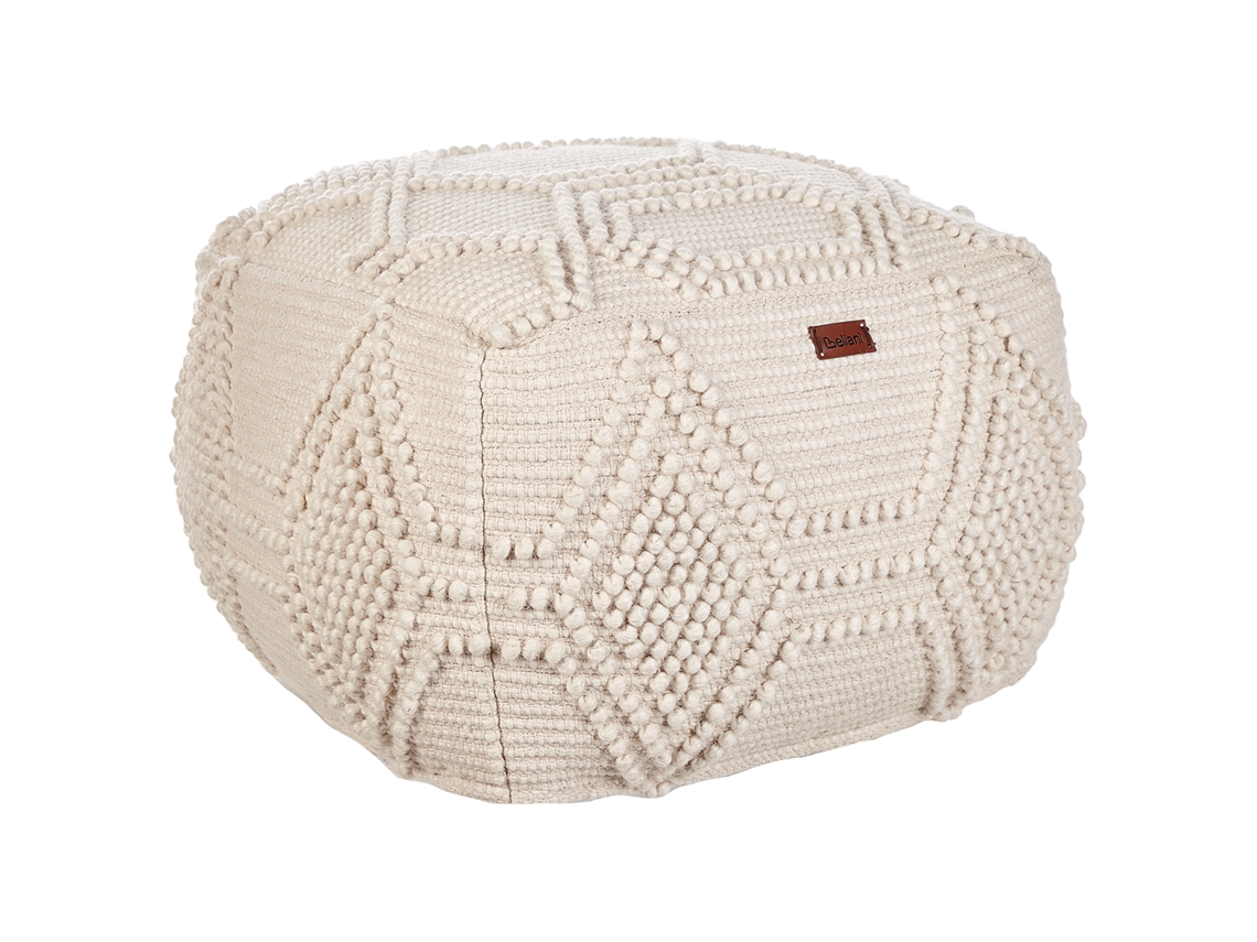 Pufe BELIANI Choim de Lã Creme 60x60x40