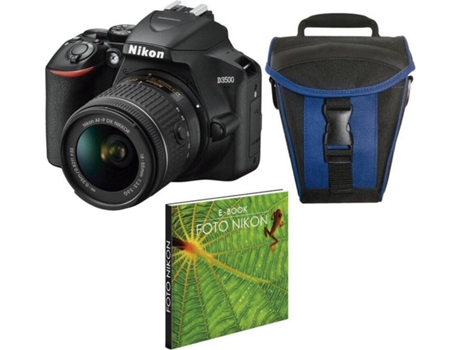 Kit Máquina Fotográfica Reflex NIKON D3500 + 18-55 mm ED II (24.78 MP - Sensor DX - ISO: 100 a 25600) — Estojo e E-Book