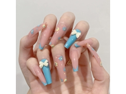 Unhas Artificiais Decoradas Com Laço Brilhante 24 Peças Modelo Bailarina Com Cobertura Completa