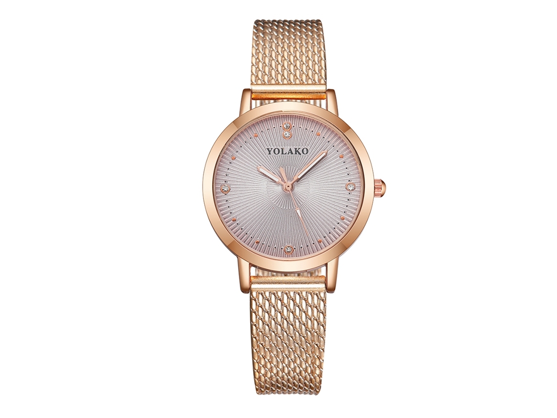 Relógio Feminino Yolako de Quartzo com Pulseira de Plástico e Pedras Strass Padrão (ouro Rosa Cinza)