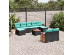 Vidaxl Conjunto De Sofá De Jardim Com 10 Peças E Almofadas Em Rattan Sintético Preto