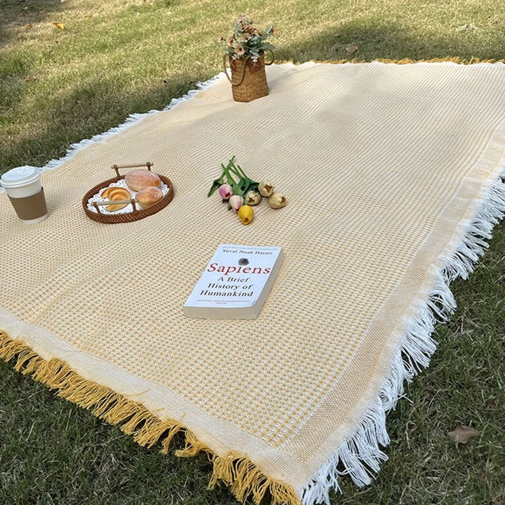 Manta De Piquenique Lavável De 90 X 150 Cm Para Camping, Praia, Com Isolamento Térmico E À Prova De Areia (amarela)
