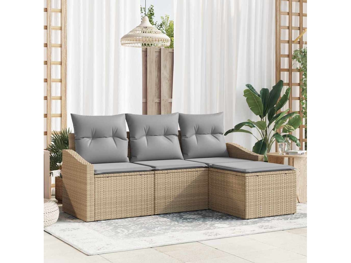 Vidaxl Conjunto De Sofás 4 Unid. Bege E Cinza Claro Vime Pe