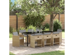 Vidaxl Conjunto de Jantar para Jardim com Almofada 9 Pcs Bege Vime Pe