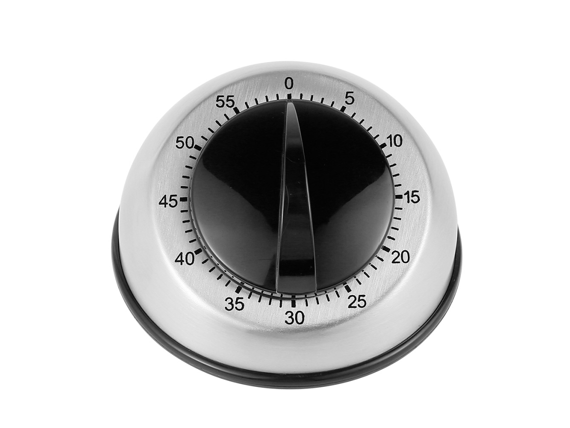 Temporizador mecánico de cuenta regresiva de 60 minutos en acero inoxidable, alarma audible, reloj analógico