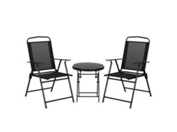 Conjunto de jardim de 3 peças com 2 cadeiras e mesa de centro Ø em metal 53,5x64x93 cm preto
