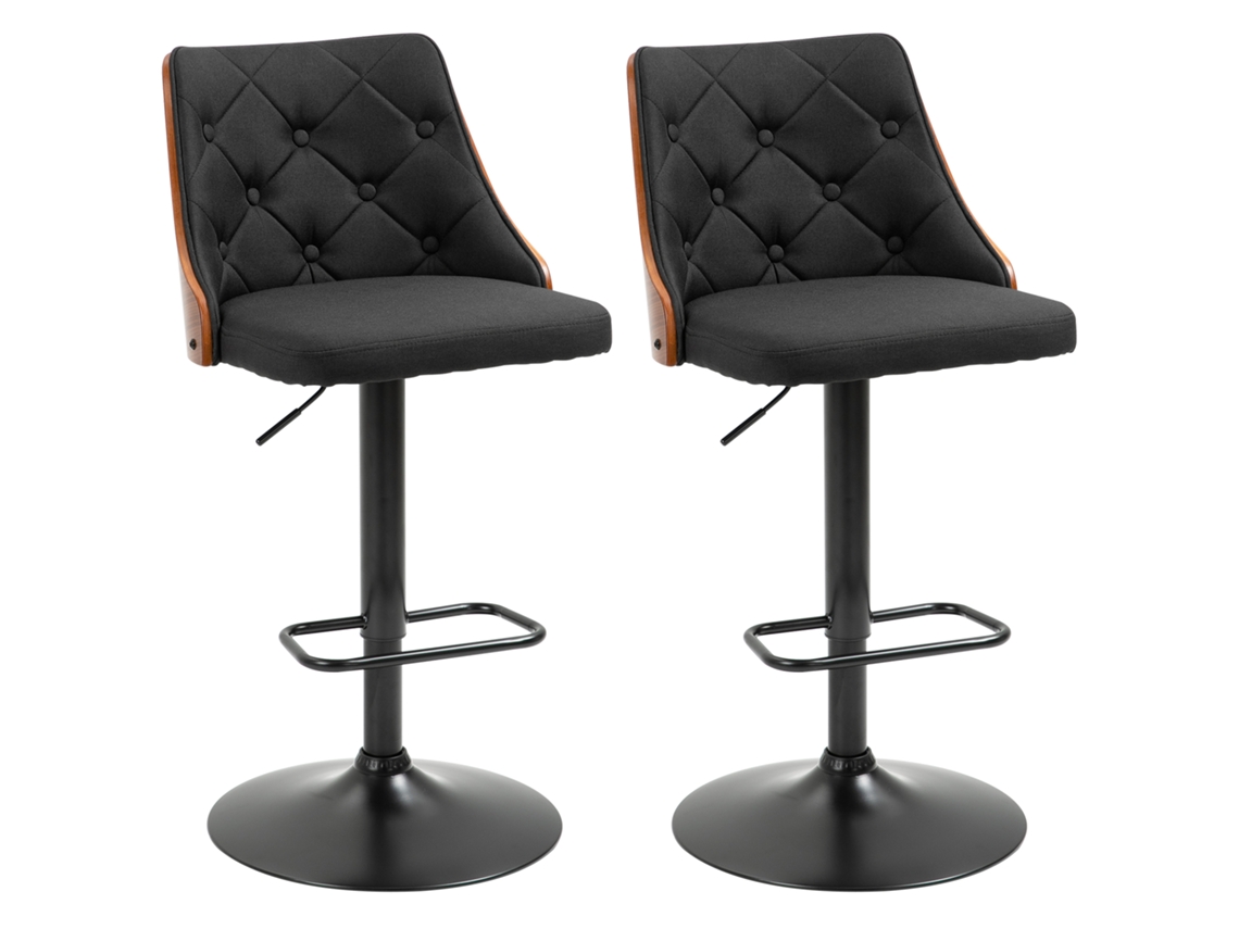 Conjunto de 2 Banquetas de Bar VERIDIA CUOM, Encosto, Apoio para Pés, Estilo Industrial, Marrom