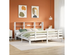 Vidaxl Cama Com Estante Sem Colchão 180x200 Cm Pinho Maciço Branco