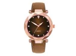Relógio de Pulso Feminino Simples de Quartzo com Pulseira de Couro Pu Café