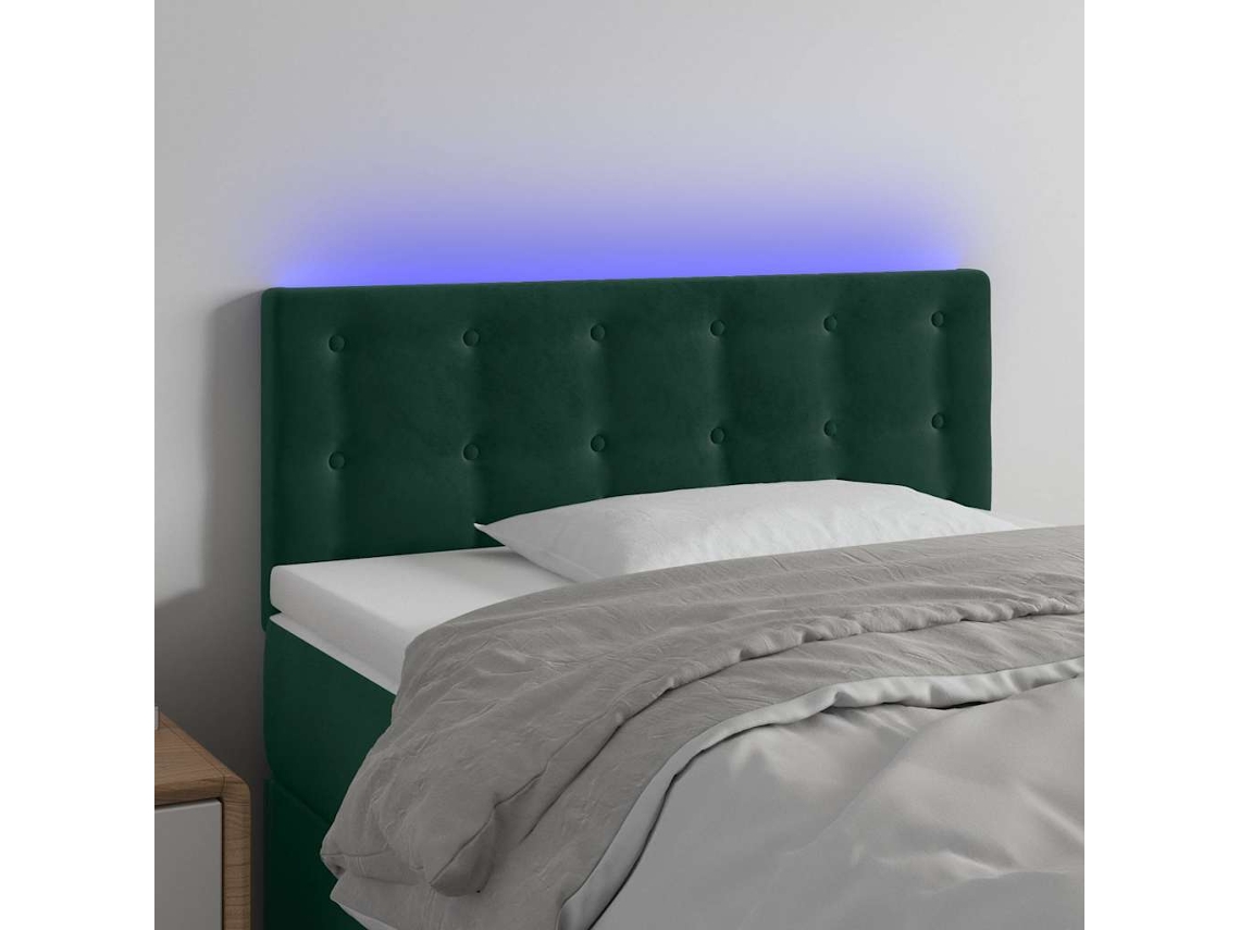Vidaxl Cabeceira De Cama C/luzes Led Veludo 100x5x78/88cm Verde-escuro