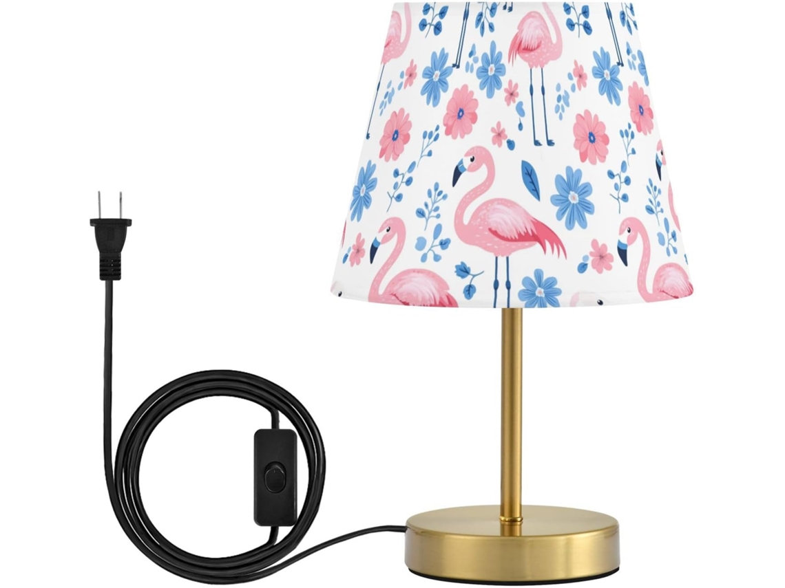 Abajur De Cabeceira Kcldeci Para Quarto, Com Designo De Flamingo, Flor E Folhas de Fazenda Possui Cúpula Tecido É Ideal