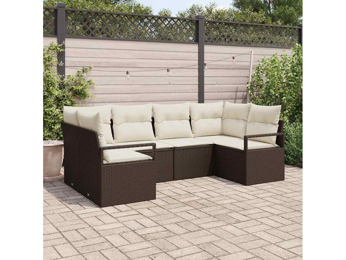 Vidaxl Conjunto De Sofás Com Almofada 6 Pcs Castanho Vime Pe