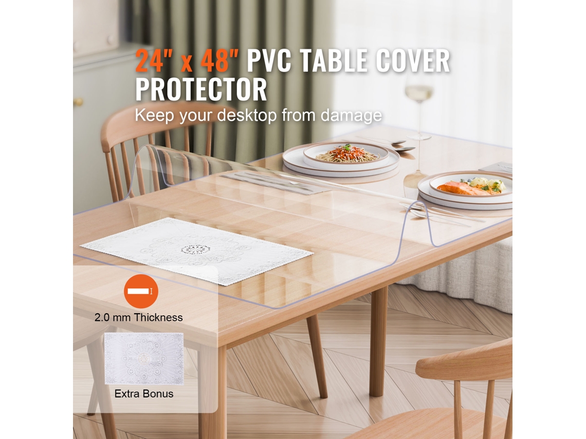 Toalha de Mesa Transparente Retangular 61x121 9 Cm Pvc 2 Mm Espessura Protetor Impermeável e Fácil Limpar para Escritório Cozinha Restaurante Sala