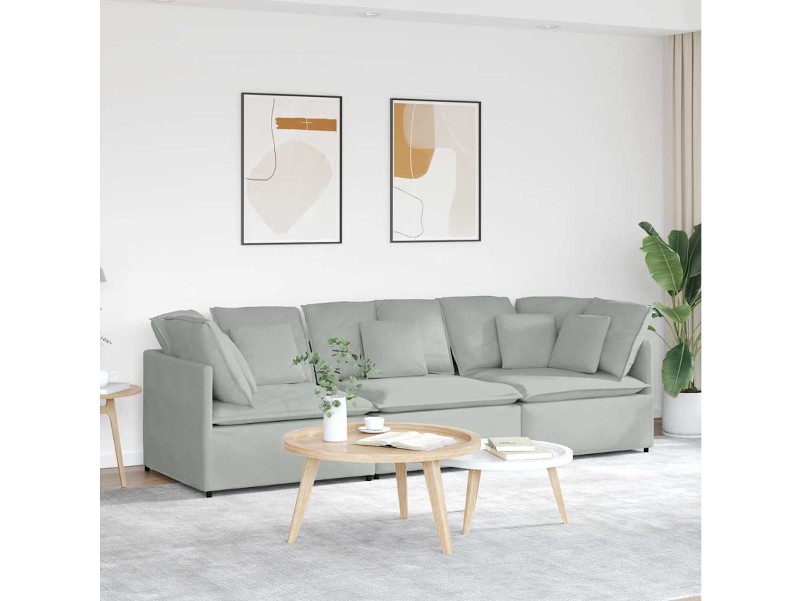 Vidaxl Sofá Modular Com Almofadas Veludo Cinzento-claro