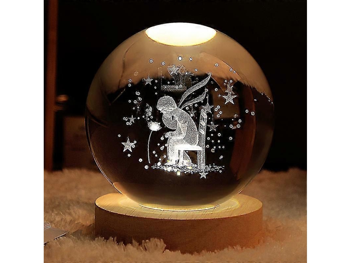 Lâmpada De Noite De Cristal Bola Príncipe Rose Presente De Graduação Carregável Via Usb Temática Espacial 6cm
