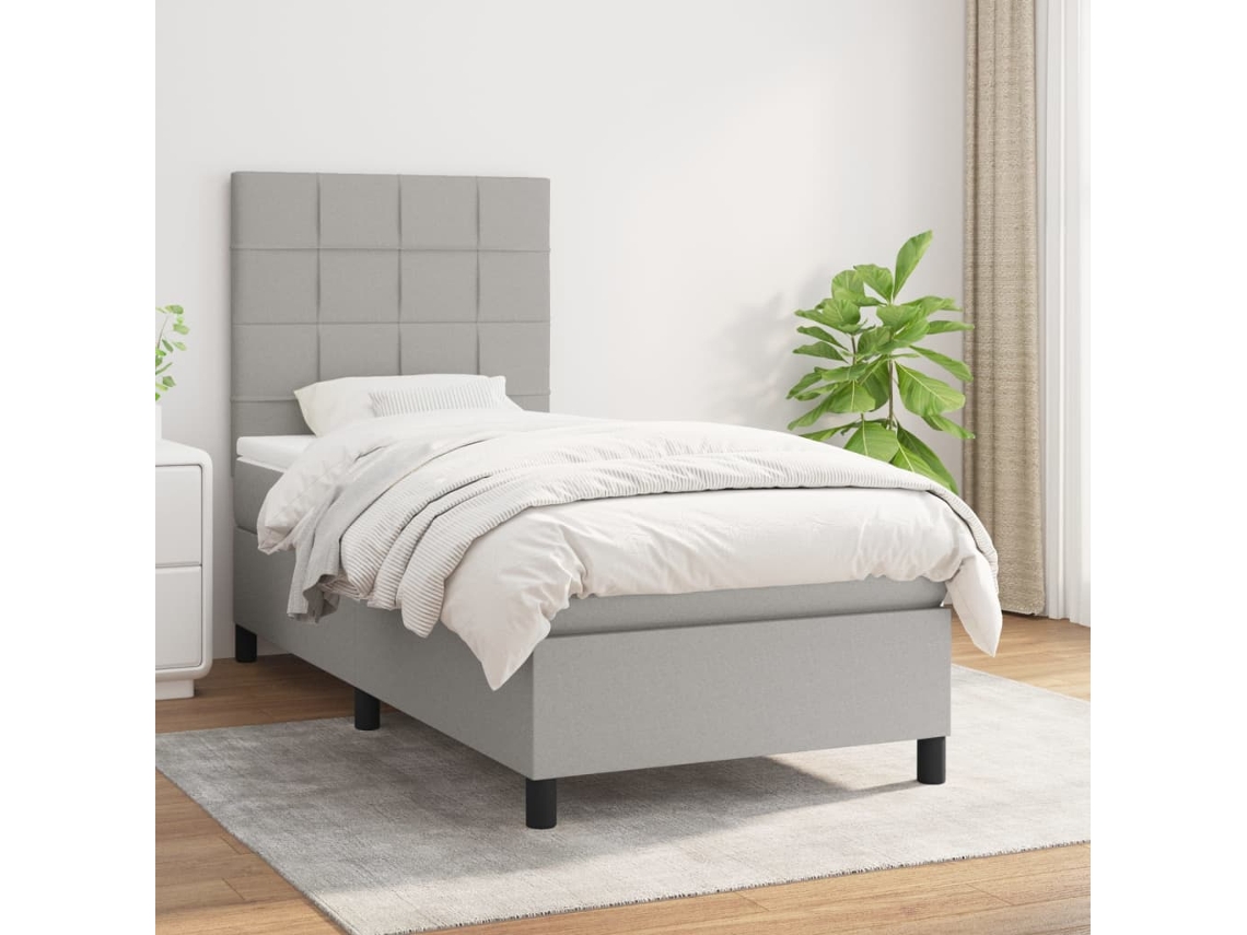 Vidaxl Cama Com Molas/colchão 80x200 Cm Tecido Cinza-claro