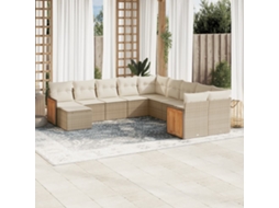 11 Pcs Conjunto Sofás De Jardim C/ Almofadões Vime Pe Bege Dkd Home Decor