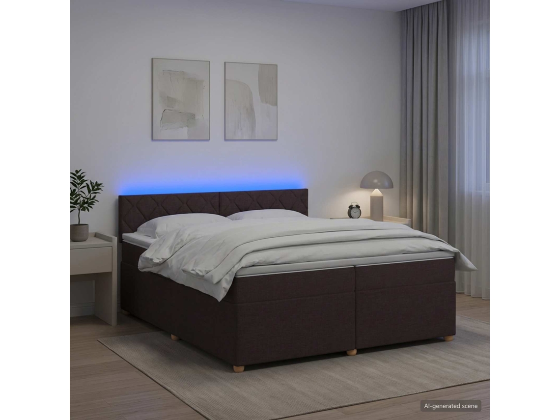 Vidaxl Cama Box Spring Com Colchão Marrom Escuro 200 X 200 Cm Tecido