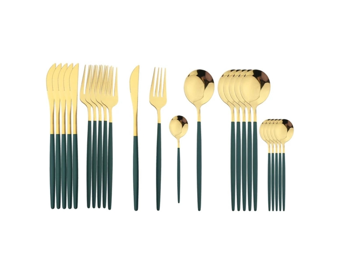 Elegante E Sofisticado 24 Peças Conjunto Em Aço Inoxidável Design Moderno Dourado/verde