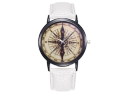 Relógio masculino de quartzo com pulseira de couro PU, mostrador redondo, pulseira moderna, Zhoulianfa T425 branco
