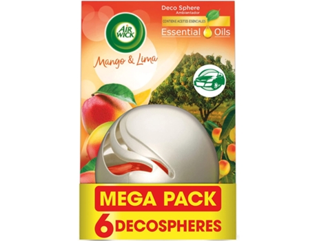 Air Wick Decosphere Ambientador Casa Para Baño, Aroma A Mango Y Lima Pack 6