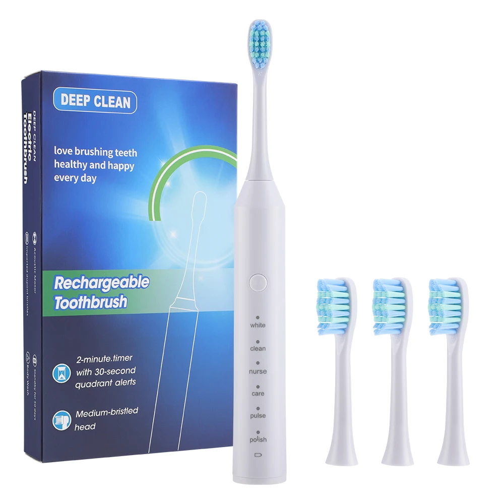 Escova de Dentes Elétrica Sônica , com Temporizador Inteligente e 6 Modos. MDUG (branca)