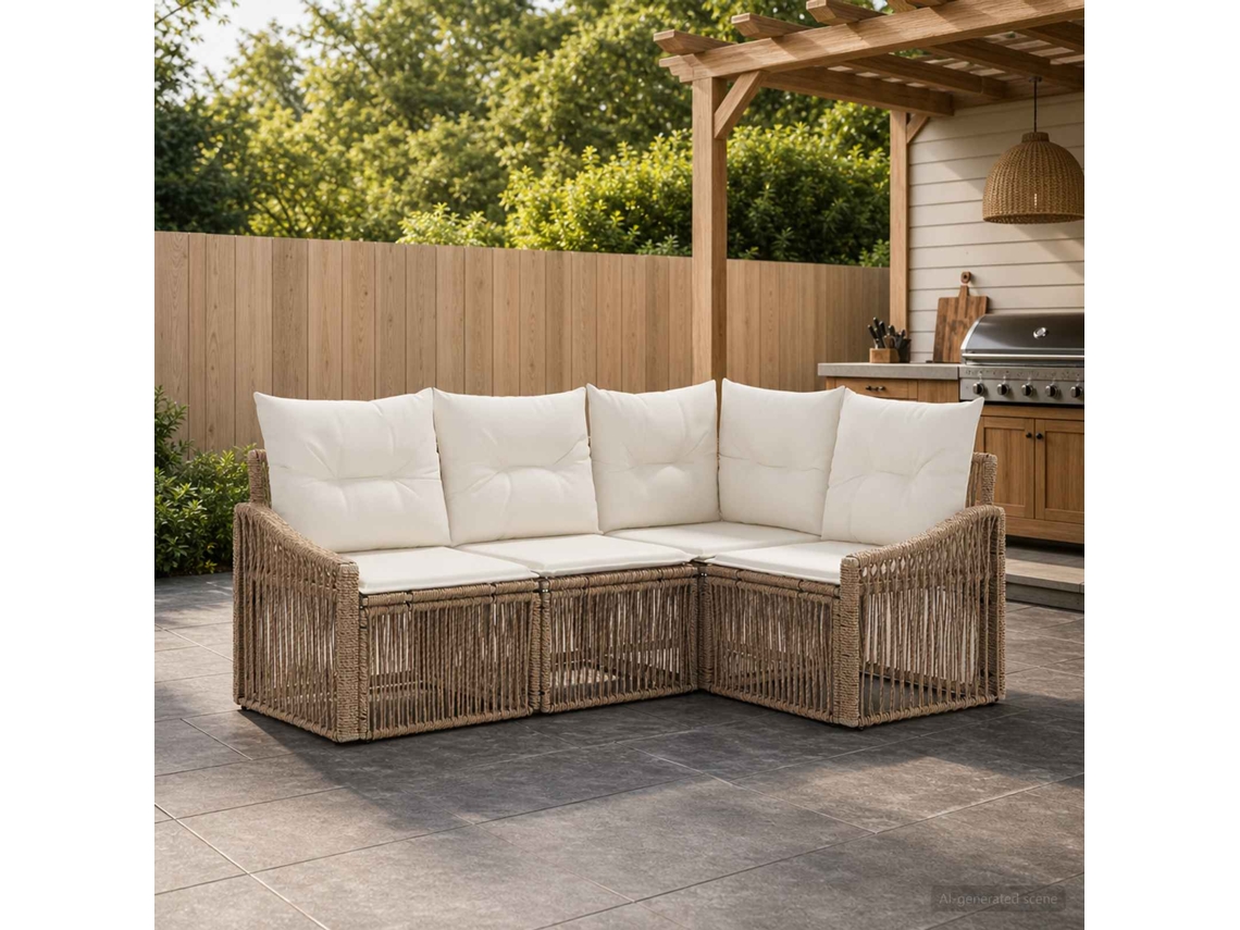 Vidaxl Conjunto De Sofá De Jardim 4 Unid. Bege Vime Pe