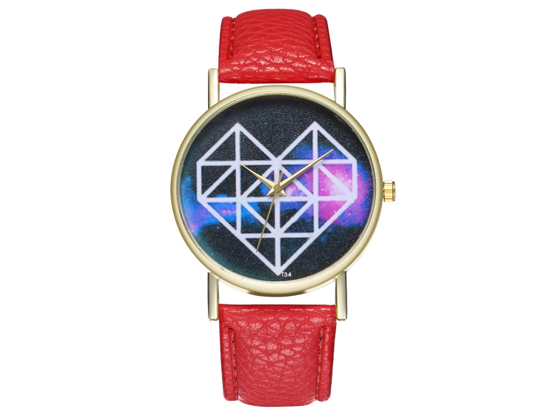 Relógio de Pulso Zhoulianfa com Pulseira de Couro Pu e Dial em Coração Unissex (vermelho)