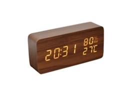 Aetheria relógio de Alarme Digital de Madeira com Led Brilho Ajustável Controle de Voz Data Temperatura Umidade