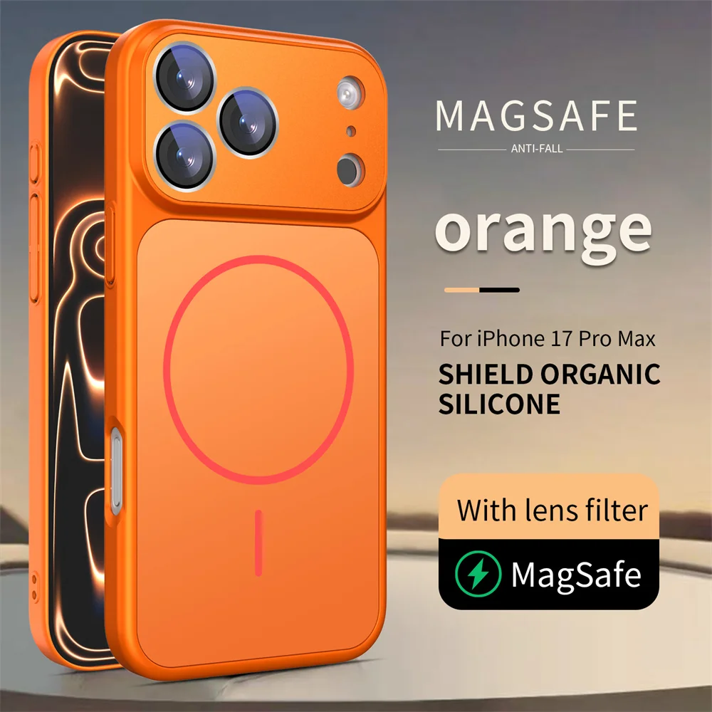 (iphone 13 Pro Max, Laranja) Capa Para Iphone Com Suporte Magnético Magsafe, Resistente A Impactos E Com Proteção Em Silicone Líquido.