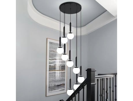 Lustre Longo com Bola de Vidro Branca de 9 Led Adequado para Escadas e Restaurantes SLD